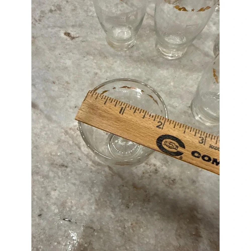 Vintage Americana Juice‎ Glasses Set of 8 Patriotic Eagle Liberty Bell Gold Rim